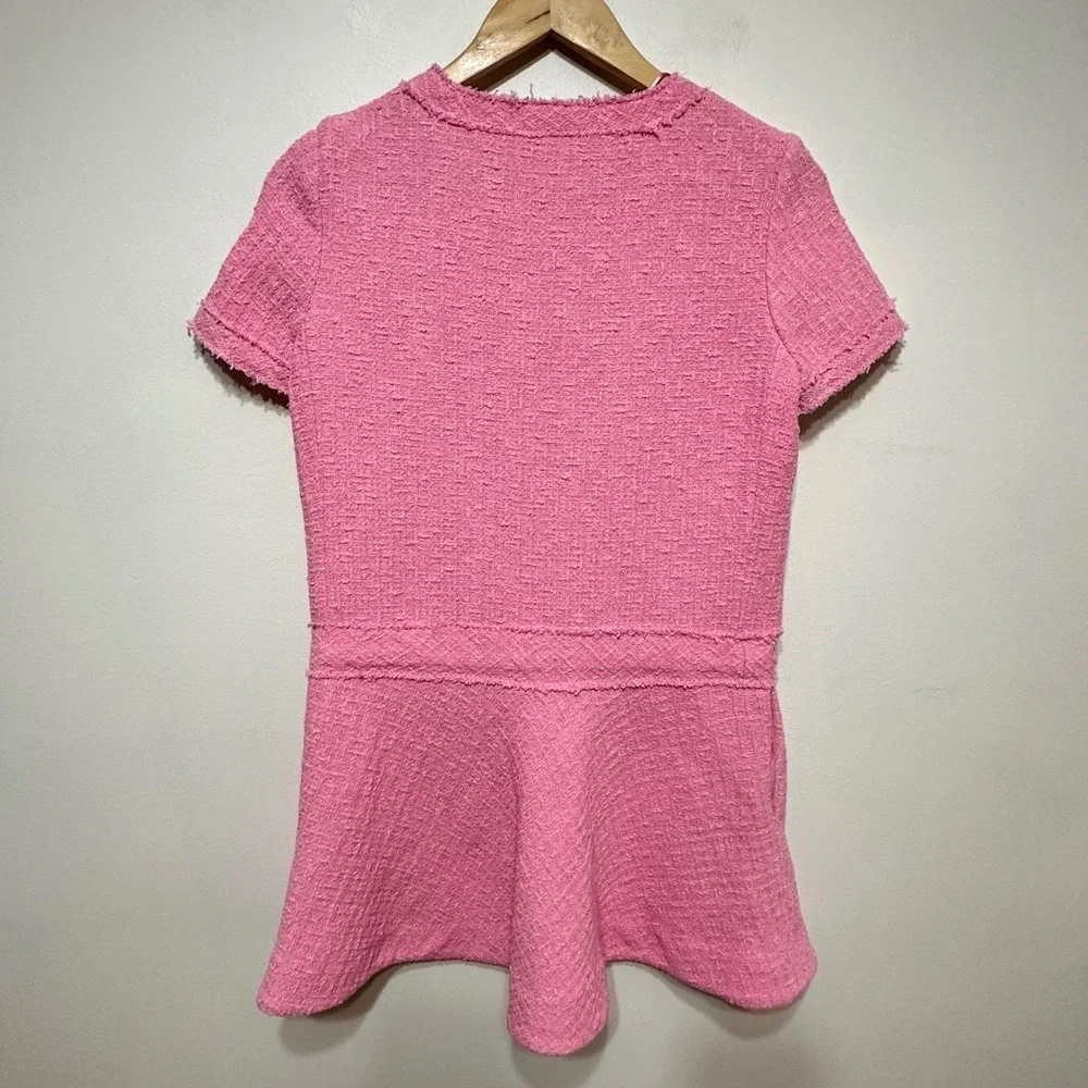 Zara Tweed Mini Dress Womens Small Pink Short Sleeve Blogger Fave Preppy *Flaw - Picture 12 of 15